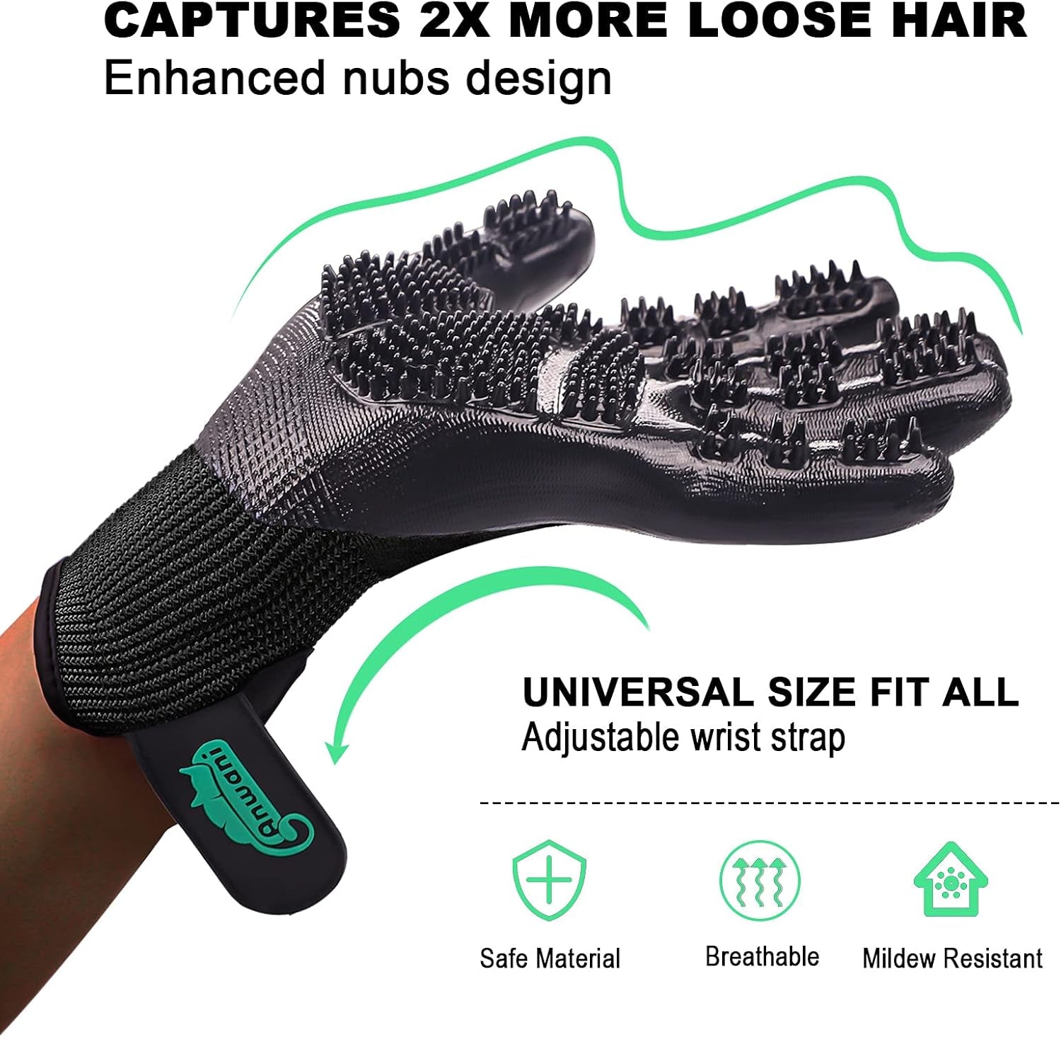 Pet Hair Remover Gloves, Pet Grooming Gloves for Dogs, Cats & Horses, Effective Deshedding, Bathing, and Massaging Other Animals (Pack of 1 Pair)