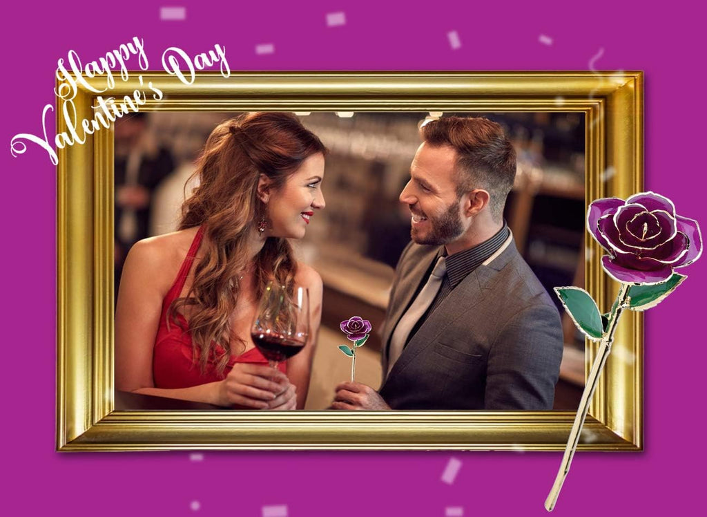 24K Purple Rose for Her, Dipped Gold Rose Love Real Golden Plated Preserved Eternal Flower with Rose Stand Present for Wife/Girlfriend/Lady (Purple)