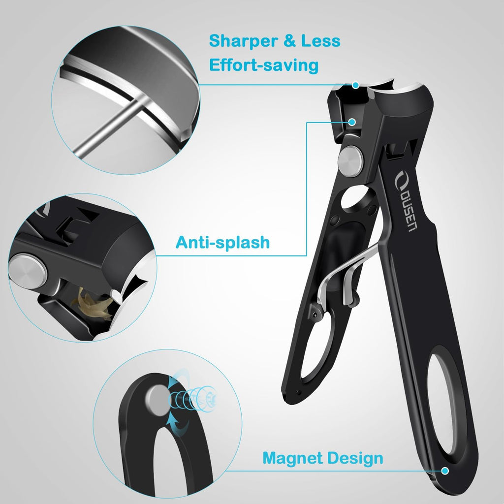 Toenail Clippers for Seniors Thick Nails, Angled Head Ingrown Toe Nail Clippers with Slanted Curved Blade, No Splash Nail Clippers for Men & Women Fingernail, Professional German Nail Cutter Wide Jaw