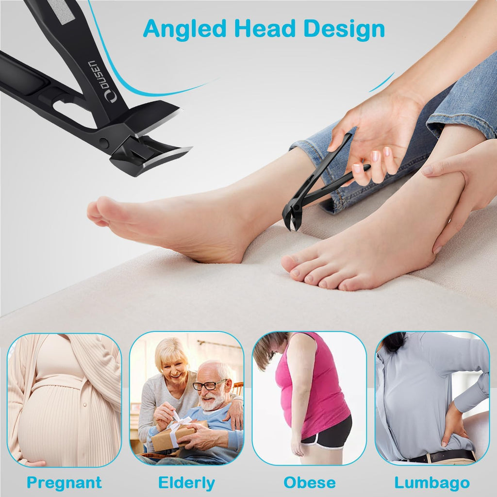 Toenail Clippers for Seniors Thick Nails, Angled Head Ingrown Toe Nail Clippers with Slanted Curved Blade, No Splash Nail Clippers for Men & Women Fingernail, Professional German Nail Cutter Wide Jaw
