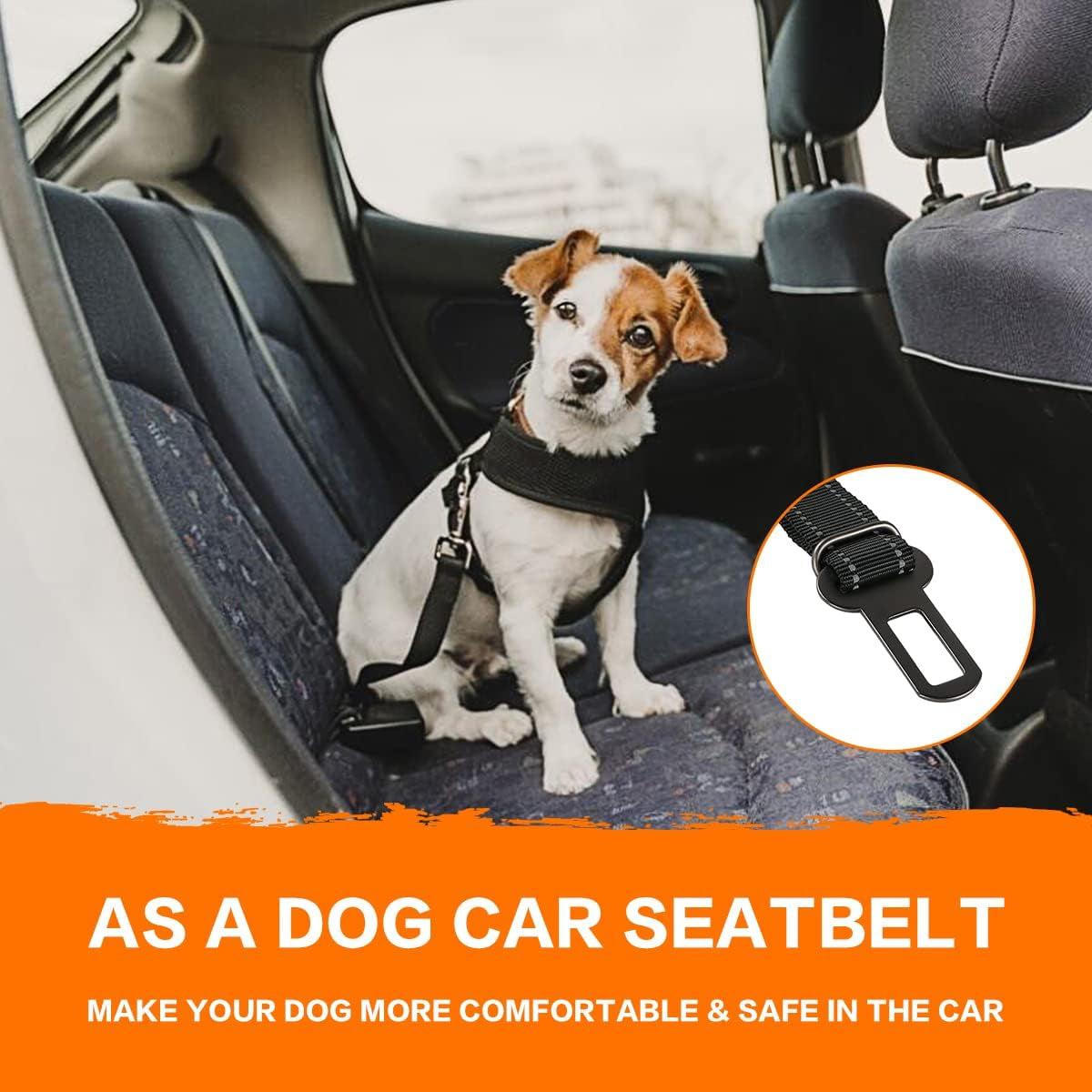 Dog Leash, 6 FT Dog Leash for Large Dogs Heavy Duty Dog Leashes for Medium and Small Dogs, Reflective Bungee Dog Leash for Dog Training, Nylon Dog Leash and Seatbelt Set(Black)