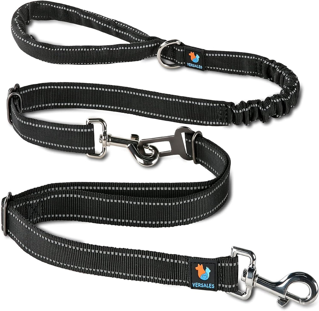 Dog Leash, 6 FT Dog Leash for Large Dogs Heavy Duty Dog Leashes for Medium and Small Dogs, Reflective Bungee Dog Leash for Dog Training, Nylon Dog Leash and Seatbelt Set(Black)