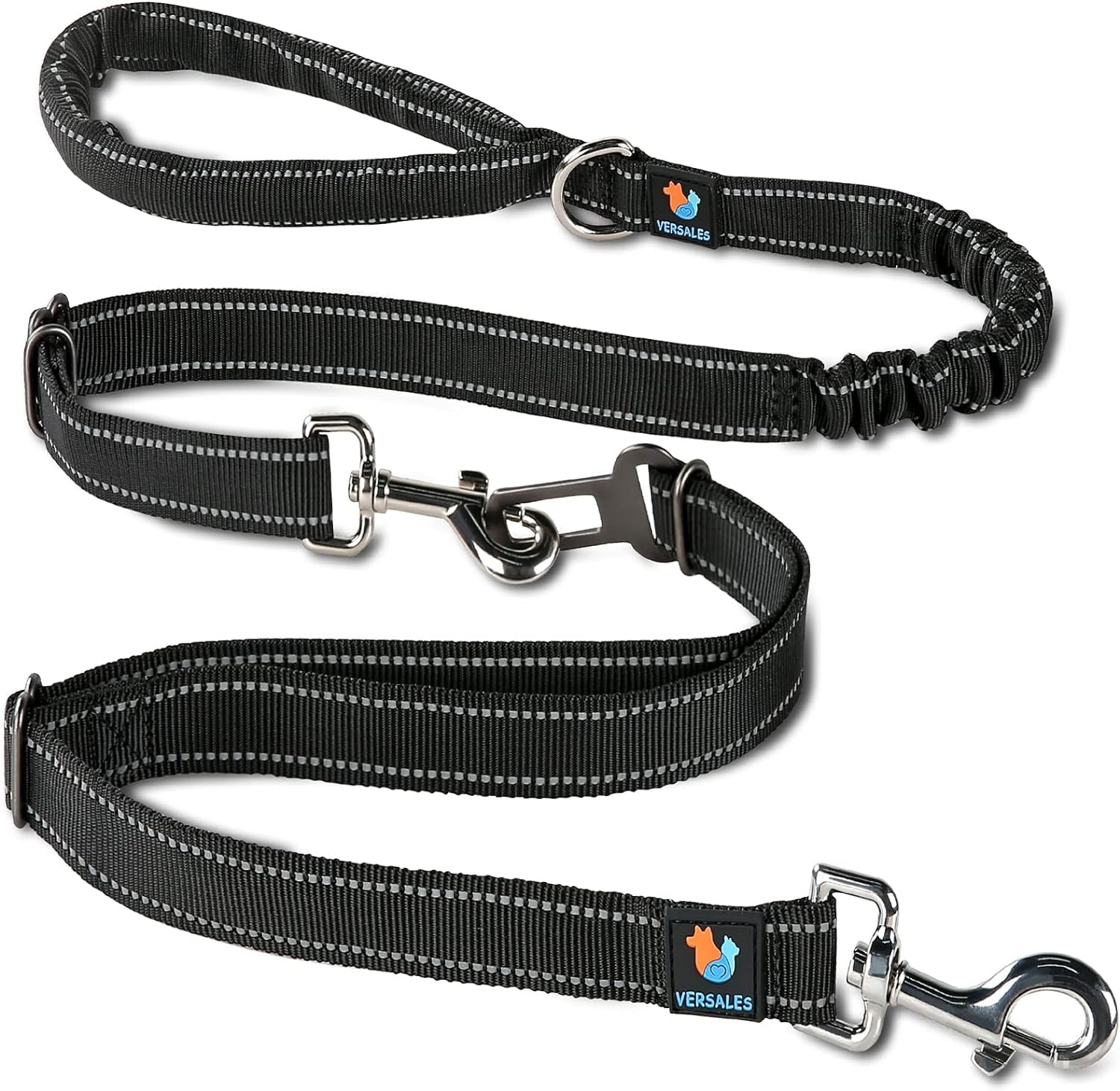 Dog Leash, 6 FT Dog Leash for Large Dogs Heavy Duty Dog Leashes for Medium and Small Dogs, Reflective Bungee Dog Leash for Dog Training, Nylon Dog Leash and Seatbelt Set(Black)