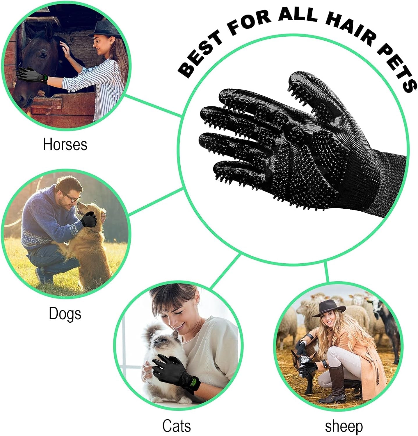 Pet Hair Remover Gloves, Pet Grooming Gloves for Dogs, Cats & Horses, Effective Deshedding, Bathing, and Massaging Other Animals (Pack of 1 Pair)