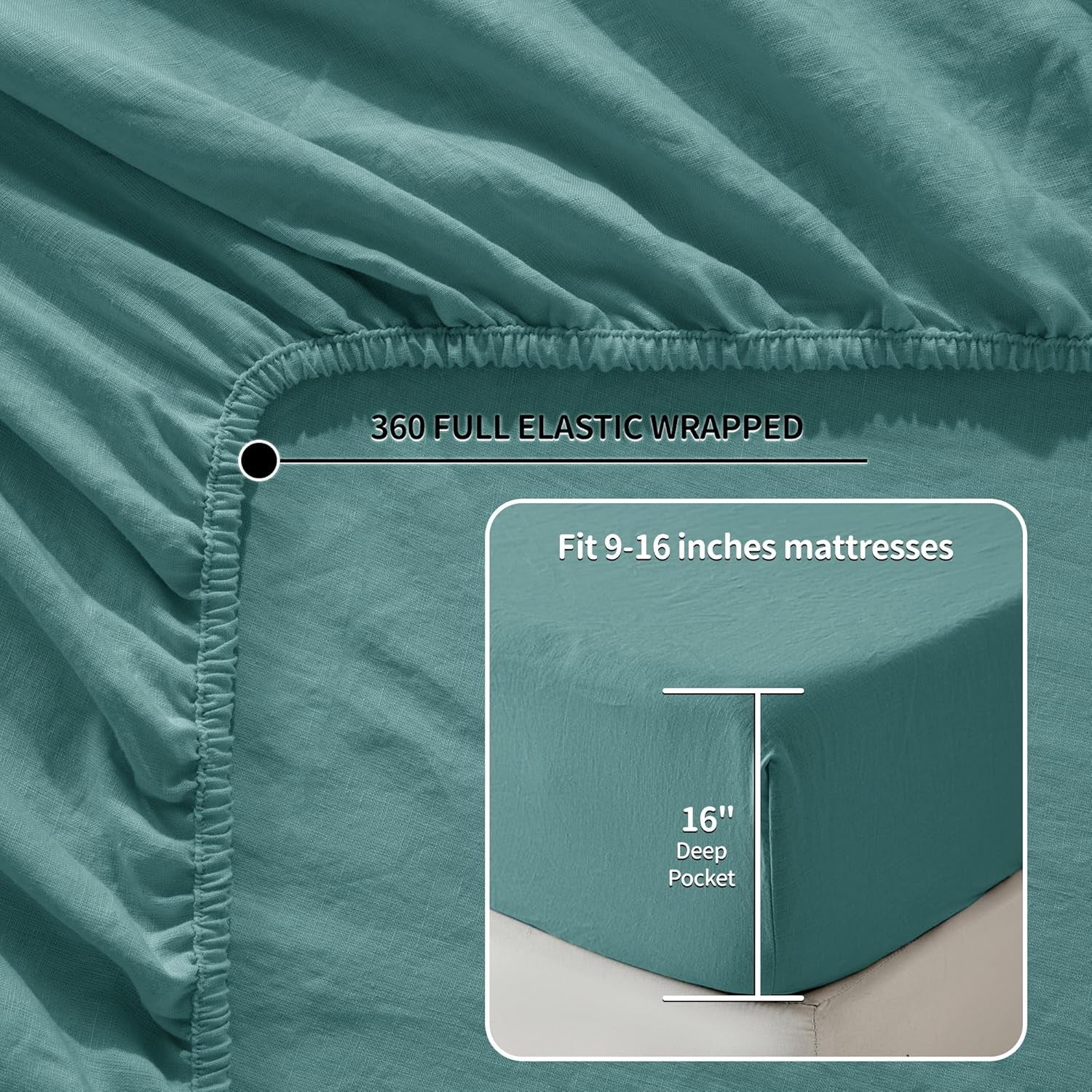 100% Linen Sheet Set Twin Size,Bed Sheets 3 Piece Sets,Solid Color Natural Flax Bed Sheets Soft Breathable Bedding,16" Deep Pocket,All Season (Twin, Aqua)