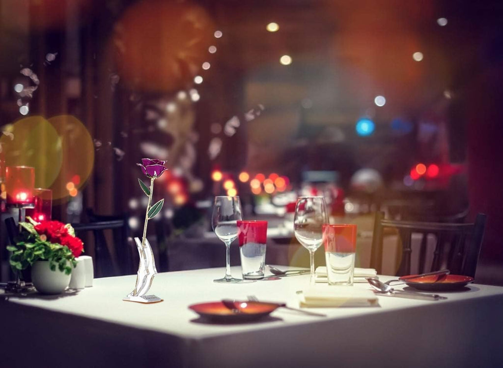 24K Purple Rose for Her, Dipped Gold Rose Love Real Golden Plated Preserved Eternal Flower with Rose Stand Present for Wife/Girlfriend/Lady (Purple)