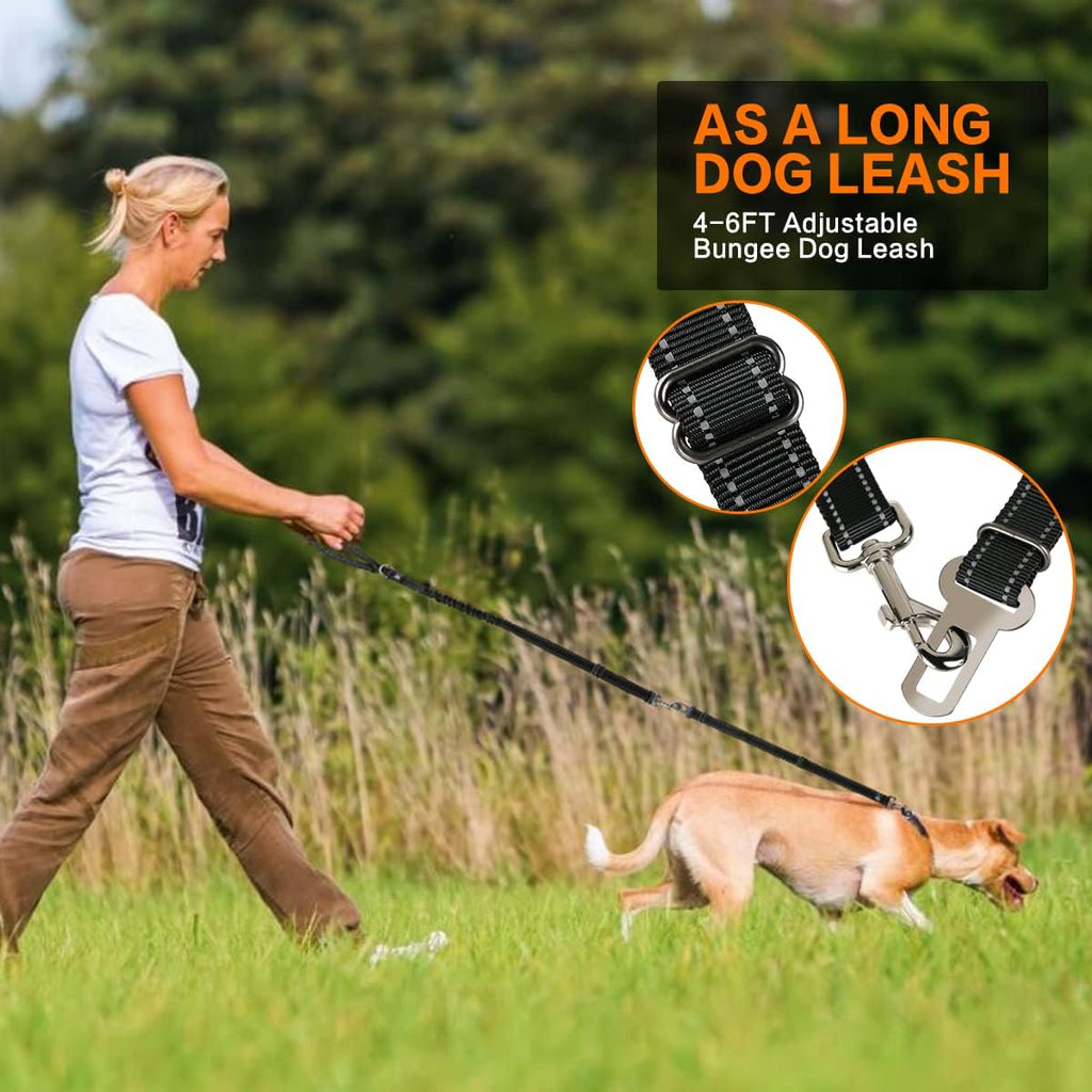 Dog Leash, 6 FT Dog Leash for Large Dogs Heavy Duty Dog Leashes for Medium and Small Dogs, Reflective Bungee Dog Leash for Dog Training, Nylon Dog Leash and Seatbelt Set(Black)