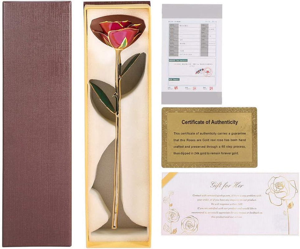 24K Purple Rose for Her, Dipped Gold Rose Love Real Golden Plated Preserved Eternal Flower with Rose Stand Present for Wife/Girlfriend/Lady (Purple)
