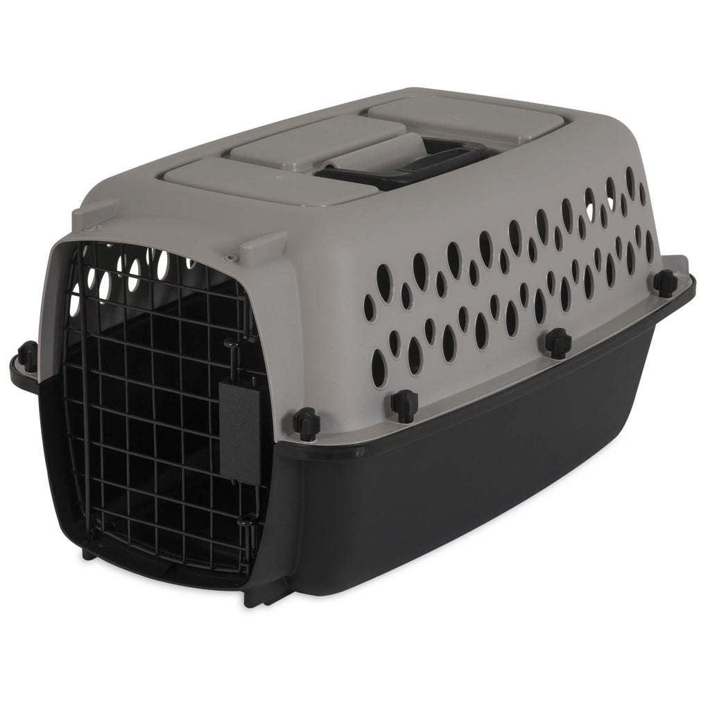 Pet Portable Kennel for Dogs, Hard-Sided Travel Carrier, Durable, Metal Door, Black & Grey, for Pets up to 10 Lbs, 19" L X 12.3" W X 10.8" H