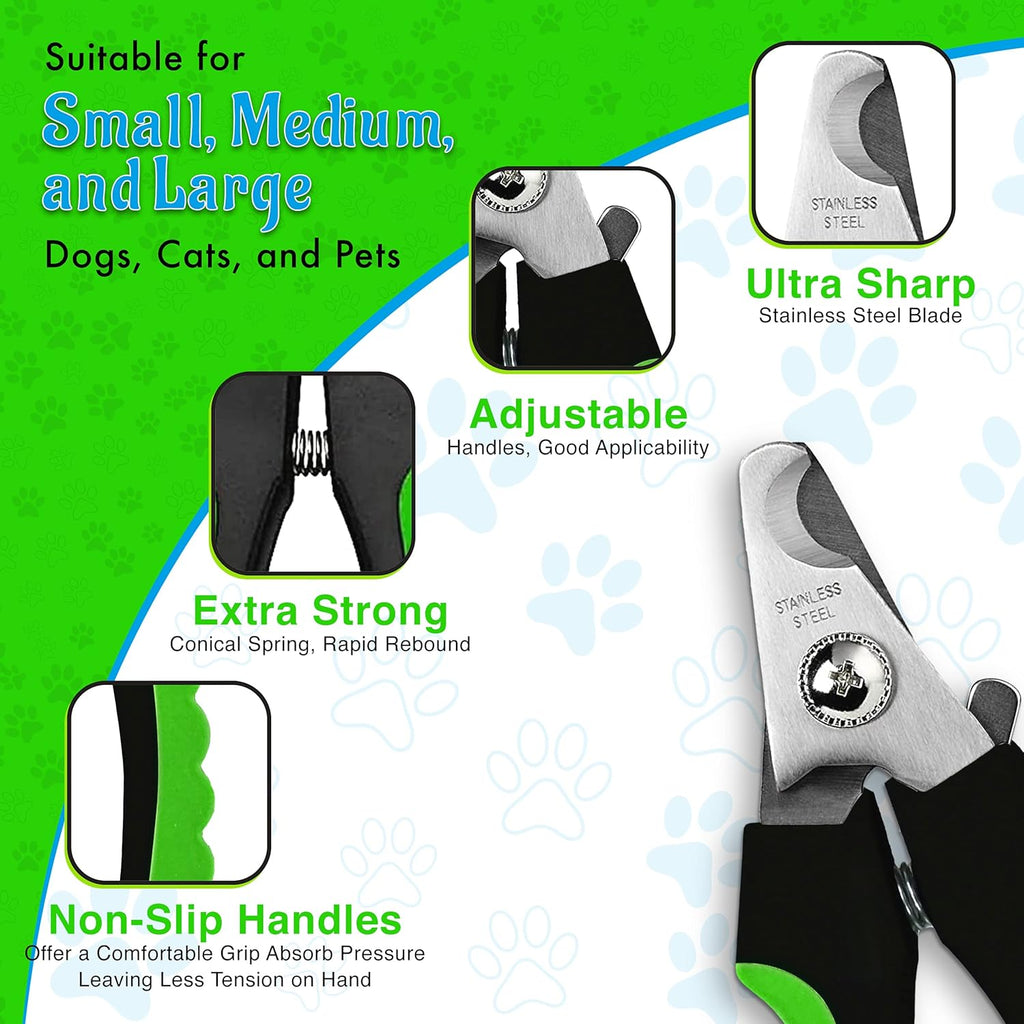 Dog Nail Clippers - Dog and Cat Pet Nail Trimmers with Nail File | Grooming Tool for Pets with Lick Mat - Professional Nail Clippers for Small Medium Large Breeds, Green