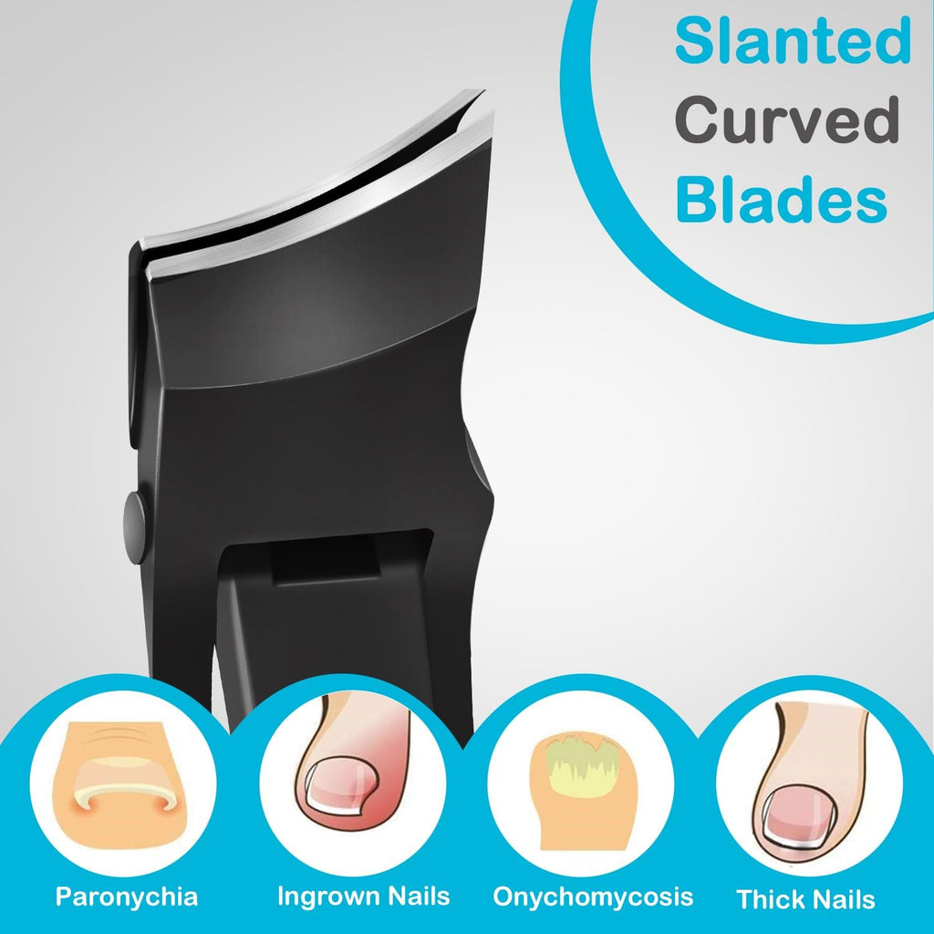 Toenail Clippers for Seniors Thick Nails, Angled Head Ingrown Toe Nail Clippers with Slanted Curved Blade, No Splash Nail Clippers for Men & Women Fingernail, Professional German Nail Cutter Wide Jaw
