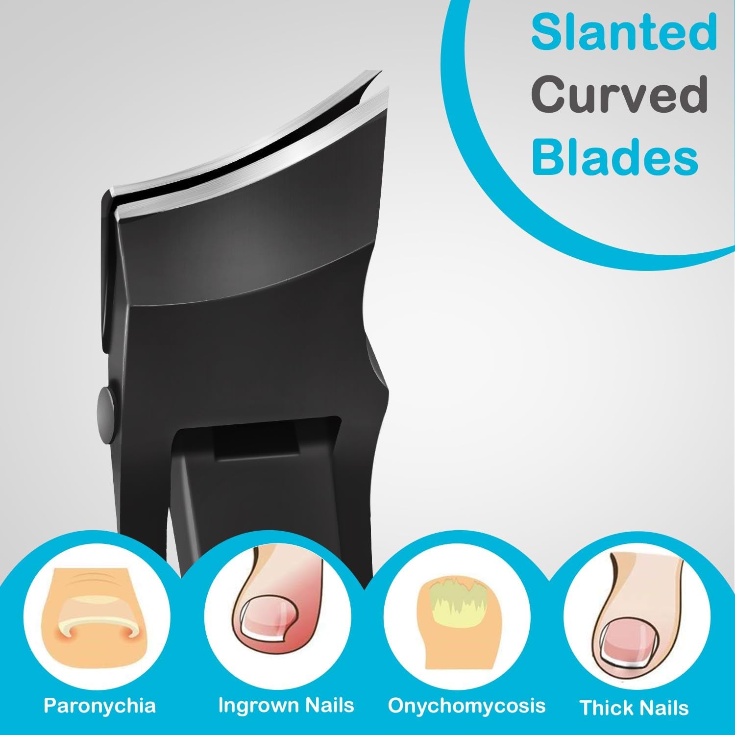 Toenail Clippers for Seniors Thick Nails, Angled Head Ingrown Toe Nail Clippers with Slanted Curved Blade, No Splash Nail Clippers for Men & Women Fingernail, Professional German Nail Cutter Wide Jaw