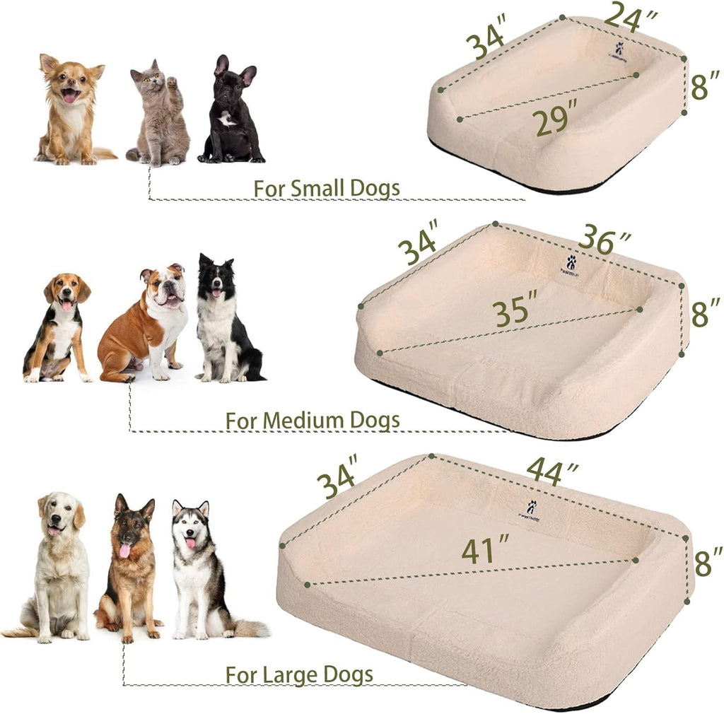 Size Adjustable Dog Bed, Orthopedic Dog Bed with Certipur-Us Foam, Waterproof Dog Bed with Removable Cover, Thick Dog Couch with 3 Side Bolsters for Jumbo Dog, Medium Dog and Large Dog