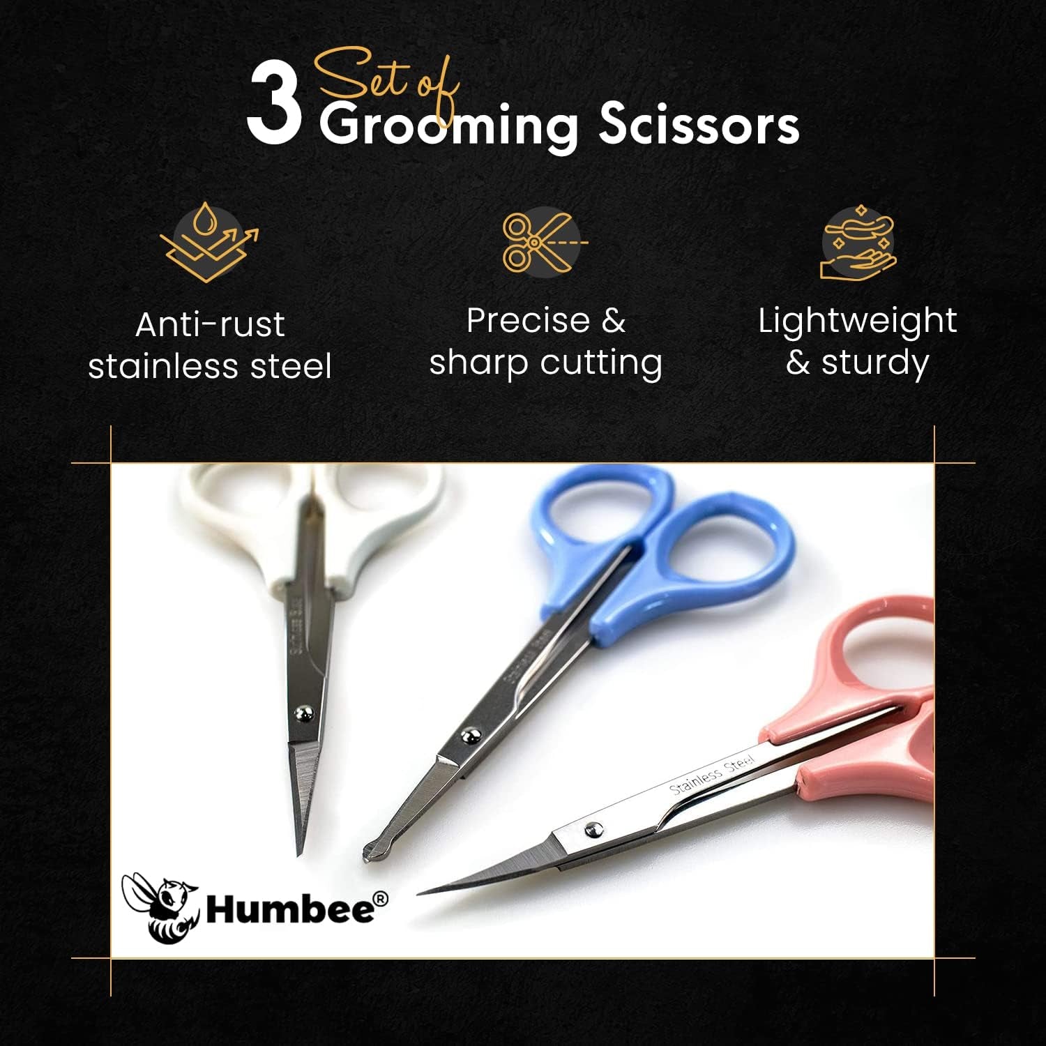 Hair Trimming Scissors Set, Grooming Scissors for Facial Hair, Nose Hair, Mustache, and Beard Grooming, Stainless Steel Eyebrow Scissors